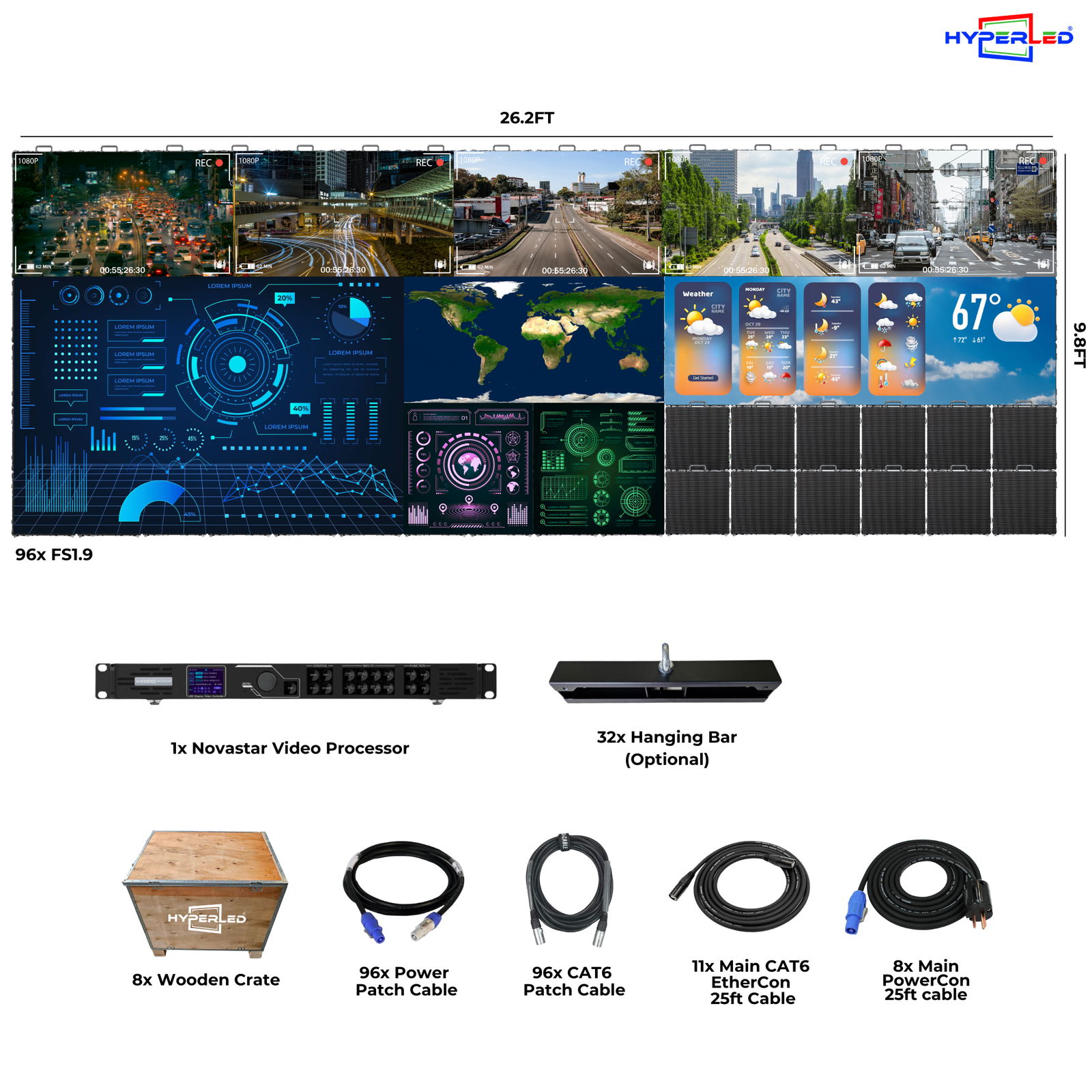 HyperLED Indoor Fixed P1.9mm 26.2'by 9.8' LED Video Wall Turnkey Solution