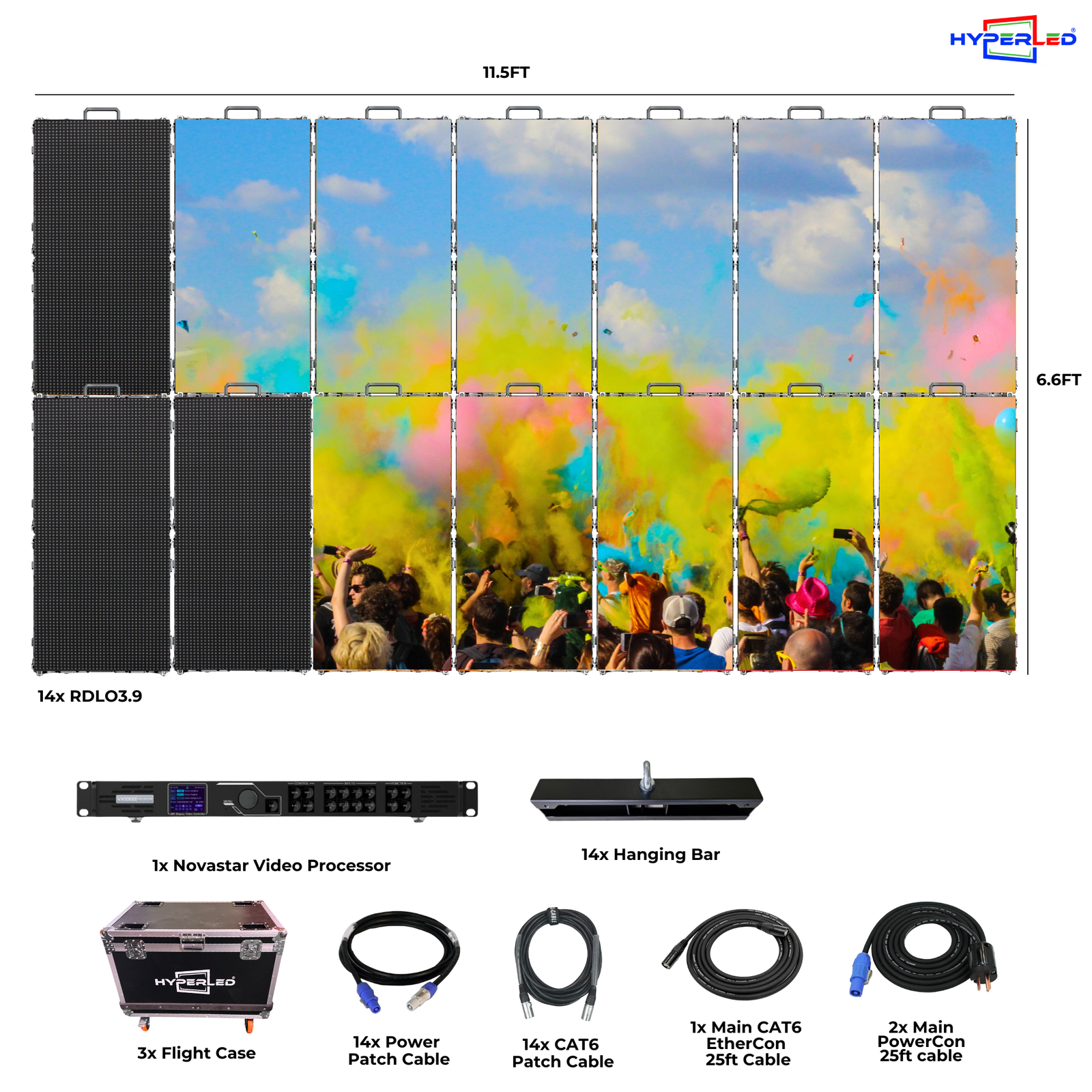 HyperLED RDLO3.9 Outdoor Rental P3.9mm 11.5' by 6.6' LED Video Wall Turnkey Solution